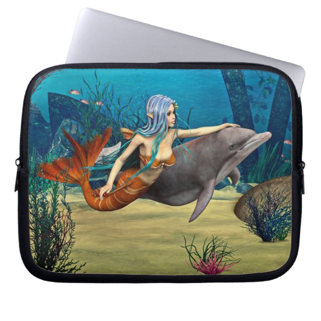 Zeemeermin met Dolfijn Laptop Sleeve (Voorkant)