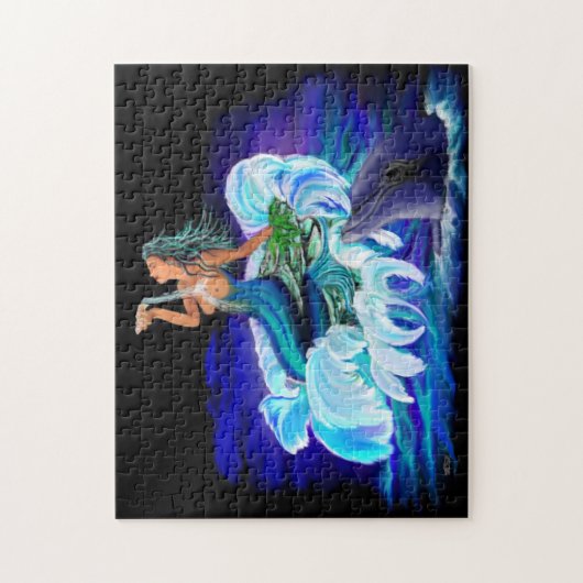 Zeemeermin met dolfijn legpuzzel (Verticaal)