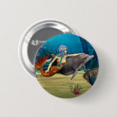 Zeemeermin met Dolfijn Ronde Button 5,7 Cm (Voorkant /achterkant)