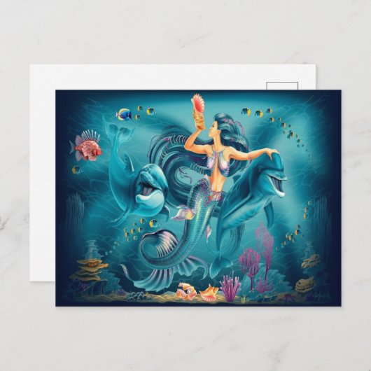 Zeemeermin met dolfijnen Briefkaart (Voorkant / Achterkant)