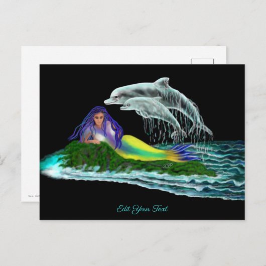 Zeemeermin met dolfijnen briefkaart (Voorkant / Achterkant)