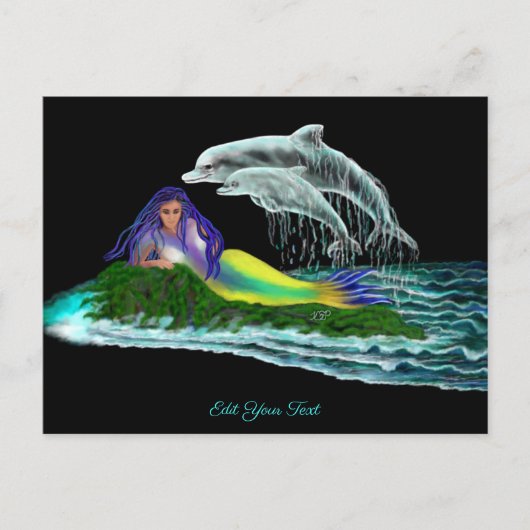 Zeemeermin met dolfijnen briefkaart (Voorkant)