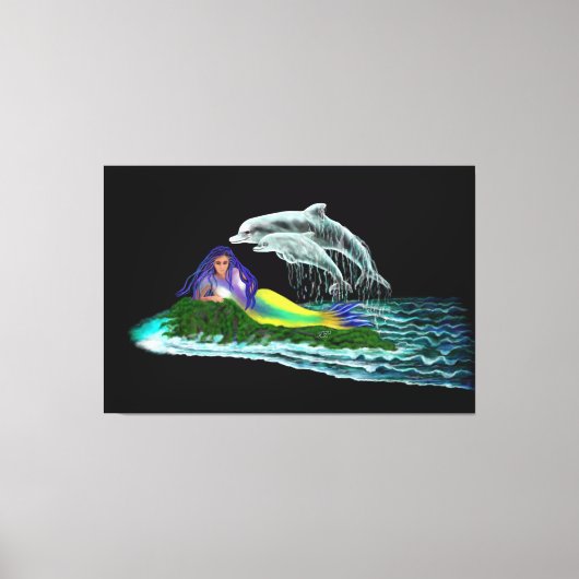 Zeemeermin met dolfijnen canvas afdruk (Voorkant)