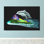Zeemeermin met dolfijnen canvas afdruk (Insitu (Houten vloer))