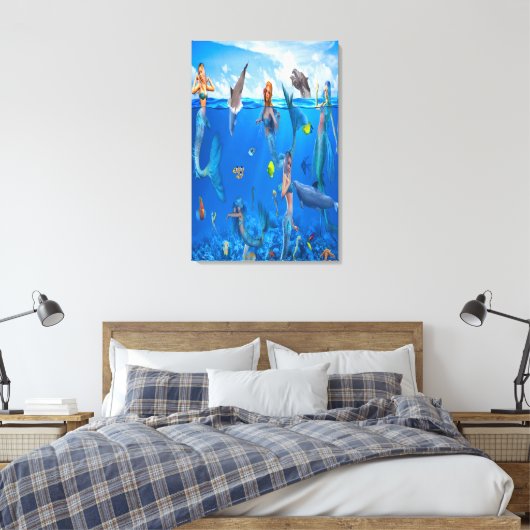 Zeemeermin met dolfijnen canvas afdruk (Insitu (Slaapkamer))