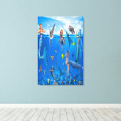 Zeemeermin met dolfijnen canvas afdruk (Insitu (Houten vloer))