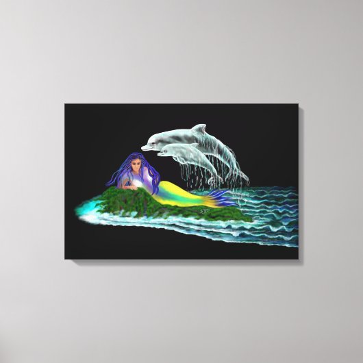 Zeemeermin met dolfijnen canvas afdruk (Voorkant)