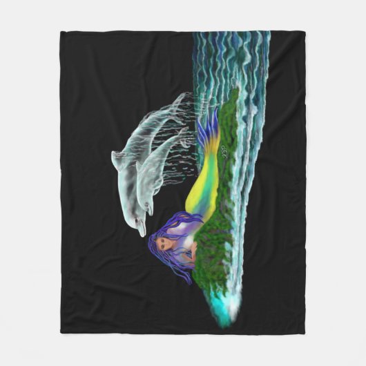 Zeemeermin met dolfijnen fleece deken (Voorkant)