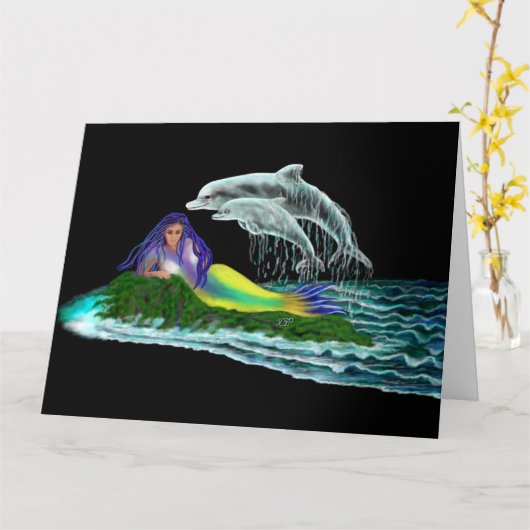 Zeemeermin met dolfijnen kaart (Gele Bloem)