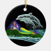 Zeemeermin met dolfijnen keramisch ornament (Voorkant)