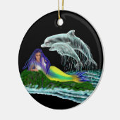 Zeemeermin met dolfijnen keramisch ornament (Links)