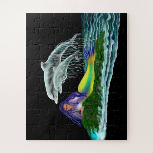 Zeemeermin met dolfijnen legpuzzel (Verticaal)