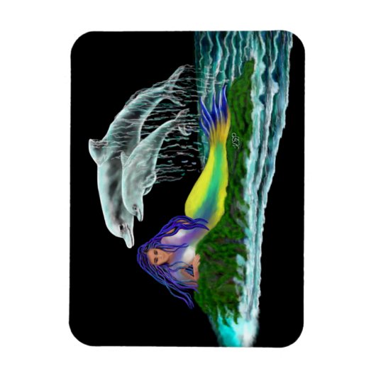 Zeemeermin met dolfijnen magneet (Verticaal)