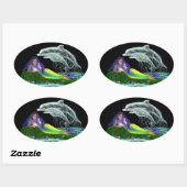 Zeemeermin met dolfijnen ovale sticker (Vel)