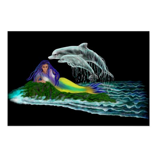 Zeemeermin met dolfijnen perfect poster (Voorkant)