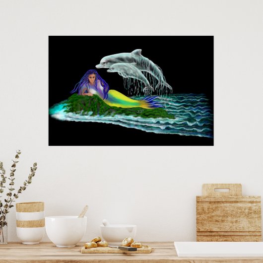 Zeemeermin met dolfijnen poster (Keuken)