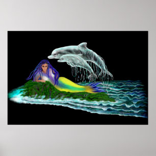 Zeemeermin met dolfijnen poster