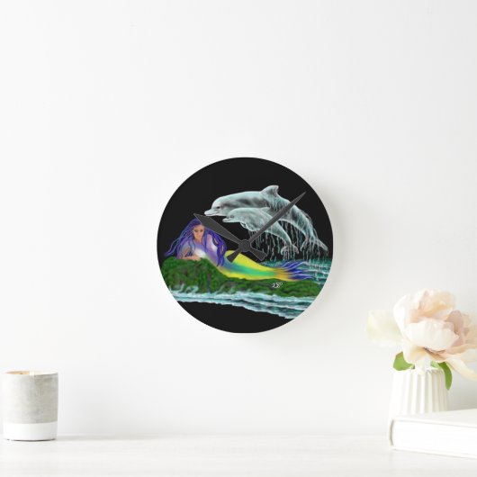 Zeemeermin met dolfijnen ronde klok (Huis)