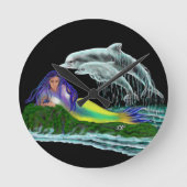 Zeemeermin met dolfijnen ronde klok (Voorkant)