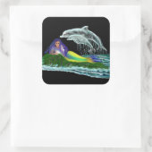 Zeemeermin met dolfijnen vierkante sticker (Tas)