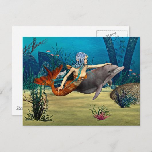 Zeemeermin met Dolphin Briefkaart (Voorkant / Achterkant)
