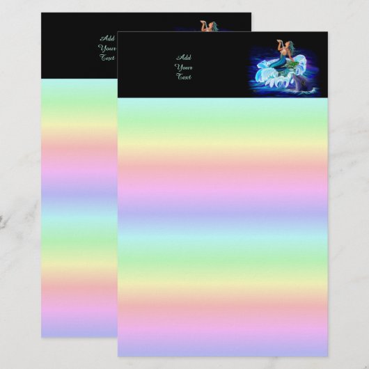 Zeemeermin met Dolphin Briefpapier (Voorkant / Achterkant)