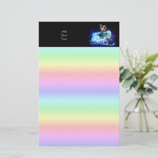 Zeemeermin met Dolphin Briefpapier (Staand voorkant)