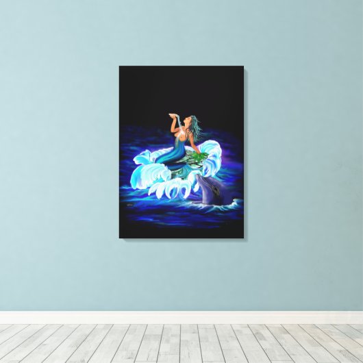 Zeemeermin met Dolphin Canvas Afdruk (Insitu (Houten vloer))