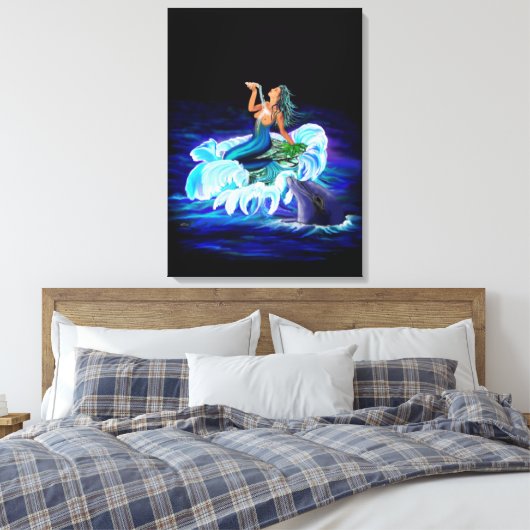 Zeemeermin met Dolphin Canvas Afdruk (Insitu (Slaapkamer))