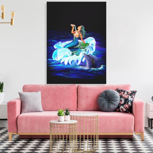 Zeemeermin met Dolphin Canvas Afdruk (Insitu (Woonkamer))