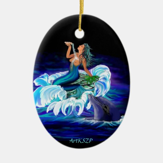 Zeemeermin met Dolphin Keramisch Ornament (Voorkant)
