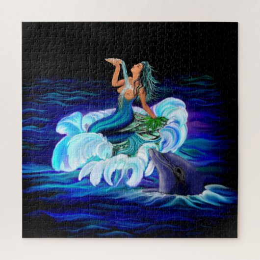 Zeemeermin met Dolphin Legpuzzel (Verticaal)