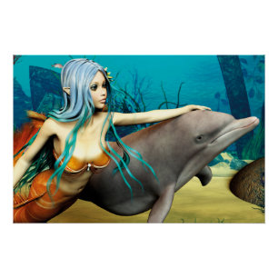 Zeemeermin met Dolphin Perfect Poster
