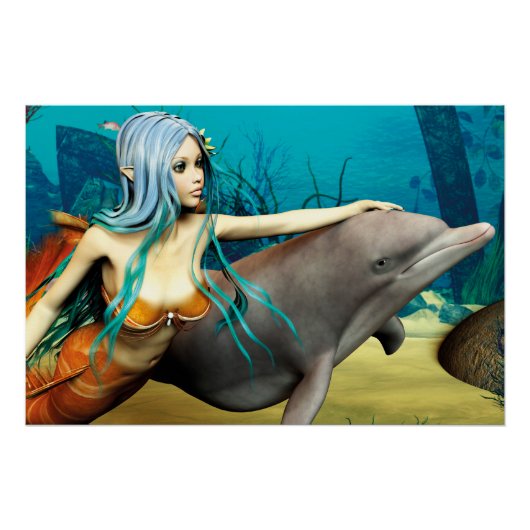 Zeemeermin met Dolphin Perfect Poster (Voorkant)
