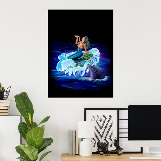 Zeemeermin met Dolphin Poster (Thuiskantoor)