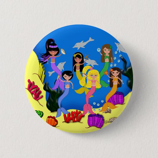 Zeemeermin met Dolphins-Button Ronde Button 5,7 Cm (Voorkant)