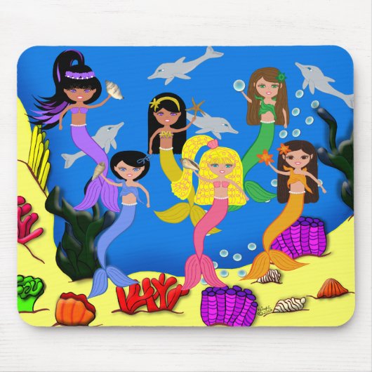 Zeemeermin met Dolphins Mousepad Muismat (Voorkant)