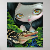 Zeemeermin met een Baby Alligator ART PRINT big ey (Voorkant)