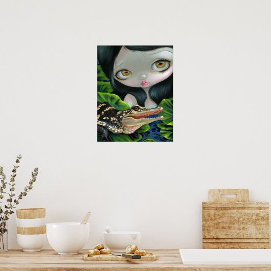 Zeemeermin met een Baby Alligator ART PRINT big ey (Keuken)