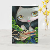 "Zeemeermin met een Baby Alligator" Wenskaart Kaart (Gele Bloem)