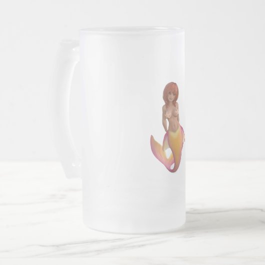 Zeemeermin met een gele en roze staart matglas bierpul (Voorkant links)