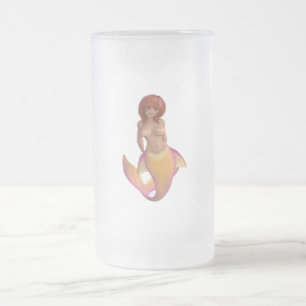 Zeemeermin met een gele en roze staart matglas bierpul