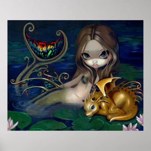 Zeemeermin met een Golden Dragon Art Print fantasy (Voorkant)