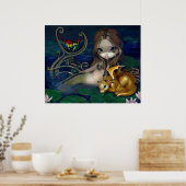Zeemeermin met een Golden Dragon Art Print fantasy (Keuken)