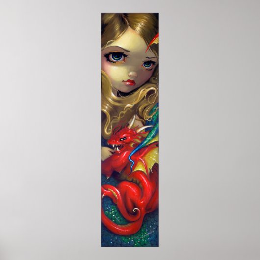 Zeemeermin met een Scarlet Dragon ART PRINT fantas (Voorkant)