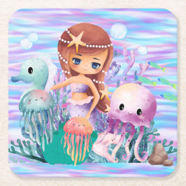 Zeemeermin met een ster in het haar die in de ocea kartonnen onderzetters