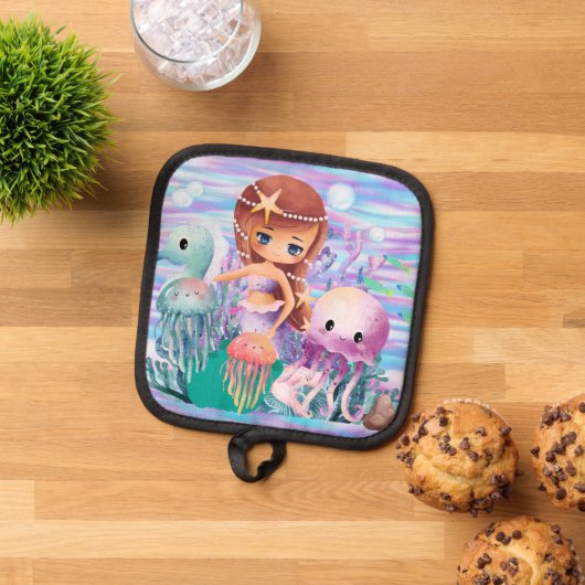 Zeemeermin met een ster in het haar die in de ocea pannenlap (Top down)