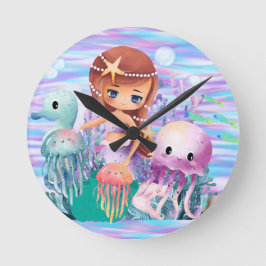 Zeemeermin met een ster in het haar die in de ocea ronde klok