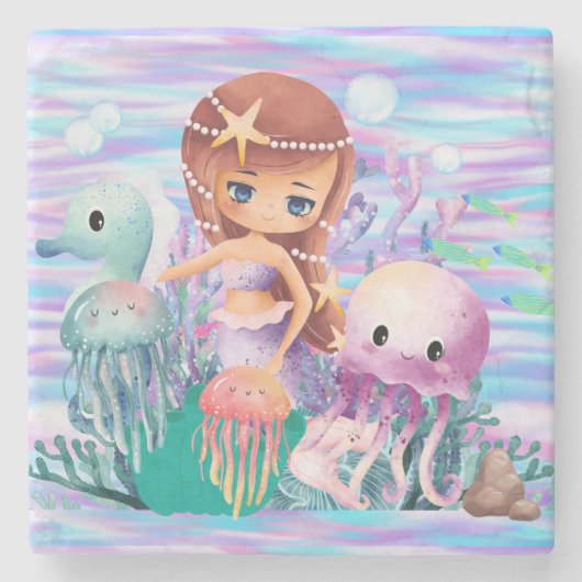 Zeemeermin met een ster in het haar die in de ocea stenen onderzetter (Voorkant)