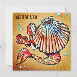 Zeemeermin met een Zee Shell Tekening Feestdagenkaart